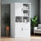 Mobiletto da bagno con ante e cassetti, multi-spazio, autoportante, ripiani aperti, ripiano regolabile, bianco