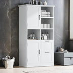 Mobiletto da bagno con ante e cassetti, multi-spazio, autoportante, ripiani aperti, ripiano regolabile, bianco