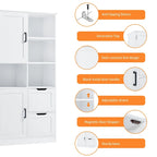 Mobiletto da bagno con ante e cassetti, multi-spazio, autoportante, ripiani aperti, ripiano regolabile, bianco