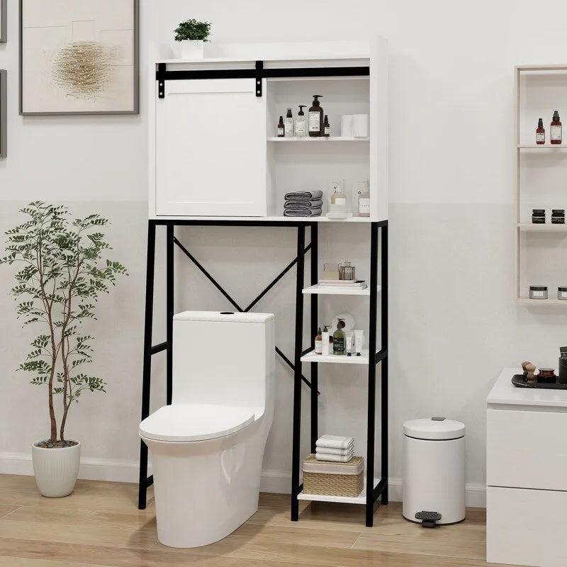 Mobiletto sopra il WC, Scaffali da bagno sopra il WC con anta scorrevole a granaio
