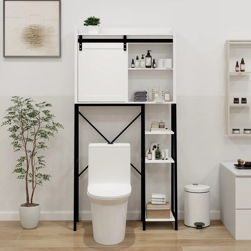 Mobiletto sopra il WC, Scaffali da bagno sopra il WC con anta scorrevole a granaio